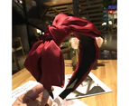 puluofuh Women Hair Hoop Bow Knot Fixed Hairstyle Head Decoration Trendy Sweet Headband for Going Out-Wine Red