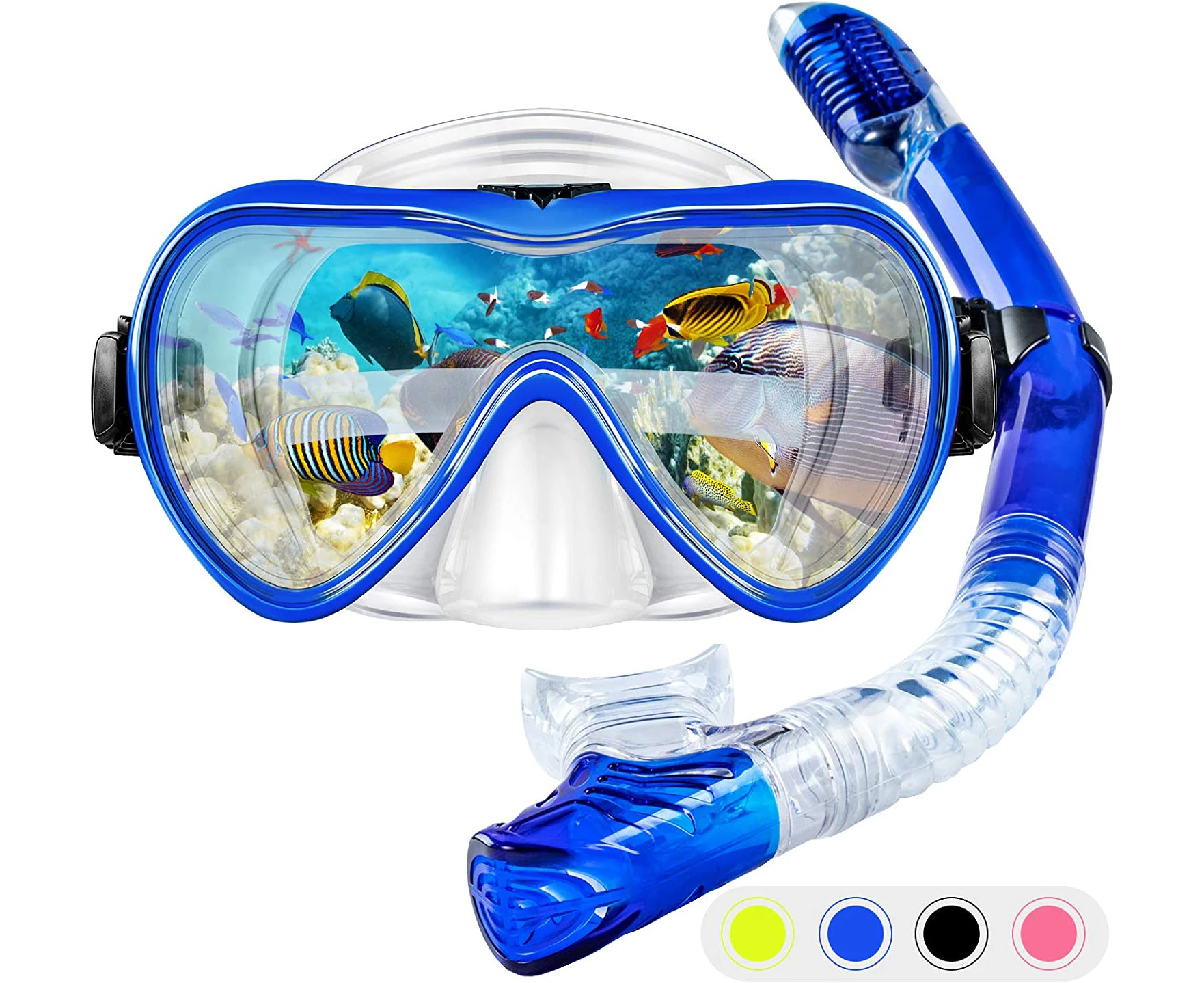 Snorkel Set Snorkeling Gear Adults,Dry Top Diving Masks And Snorkel For Man Women-Blue