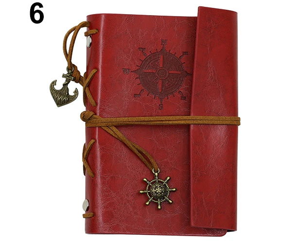 Retro Anchor Faux Leather Cover Notebook Journal Traveler Book Diary Blank String - Wine Red