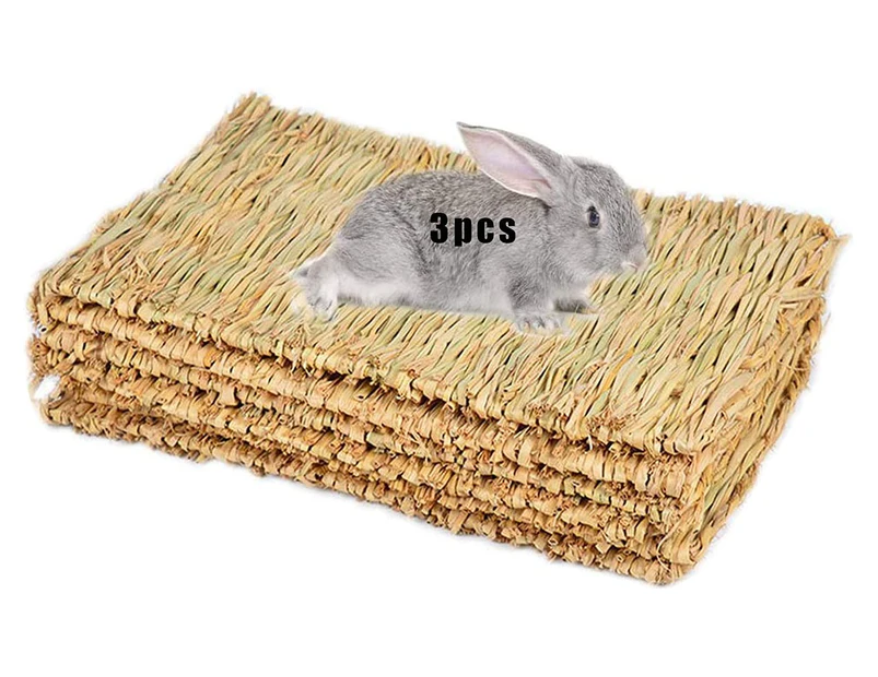 3Pcs Grass Mat Woven Bed Mat for Small Animal Bunny Bedding Nest Chew Toy Bed Play Toy