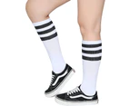 Classic Triple Stripes Over the Calf Cotton Retro Tube Socks for Men and Women -black/White - Black/White