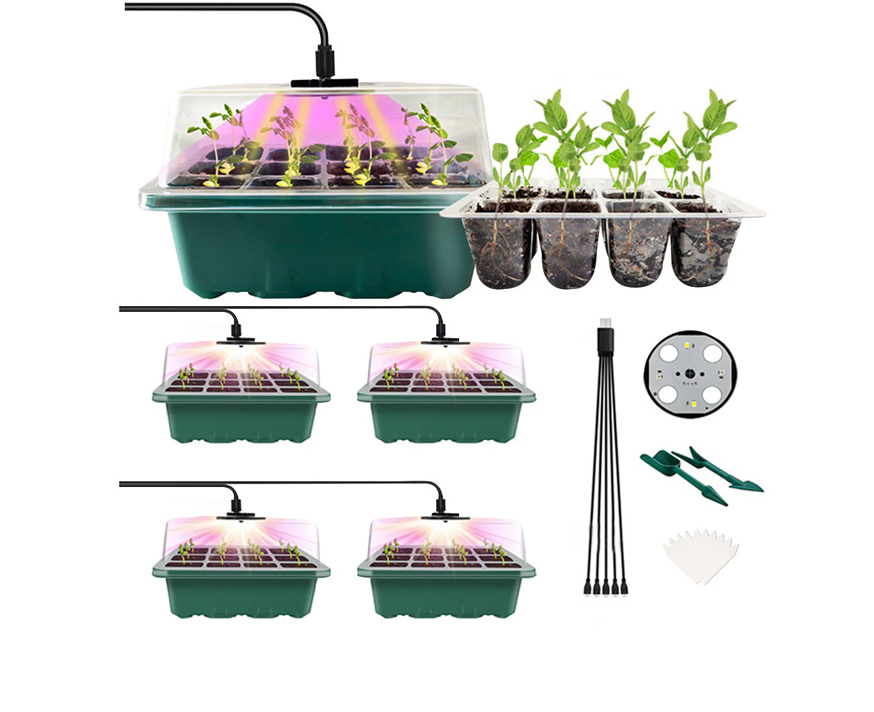 5Pcs 12 Hole Seed Starter Trays with Grow Light Garden Plant Seedling Box Kit