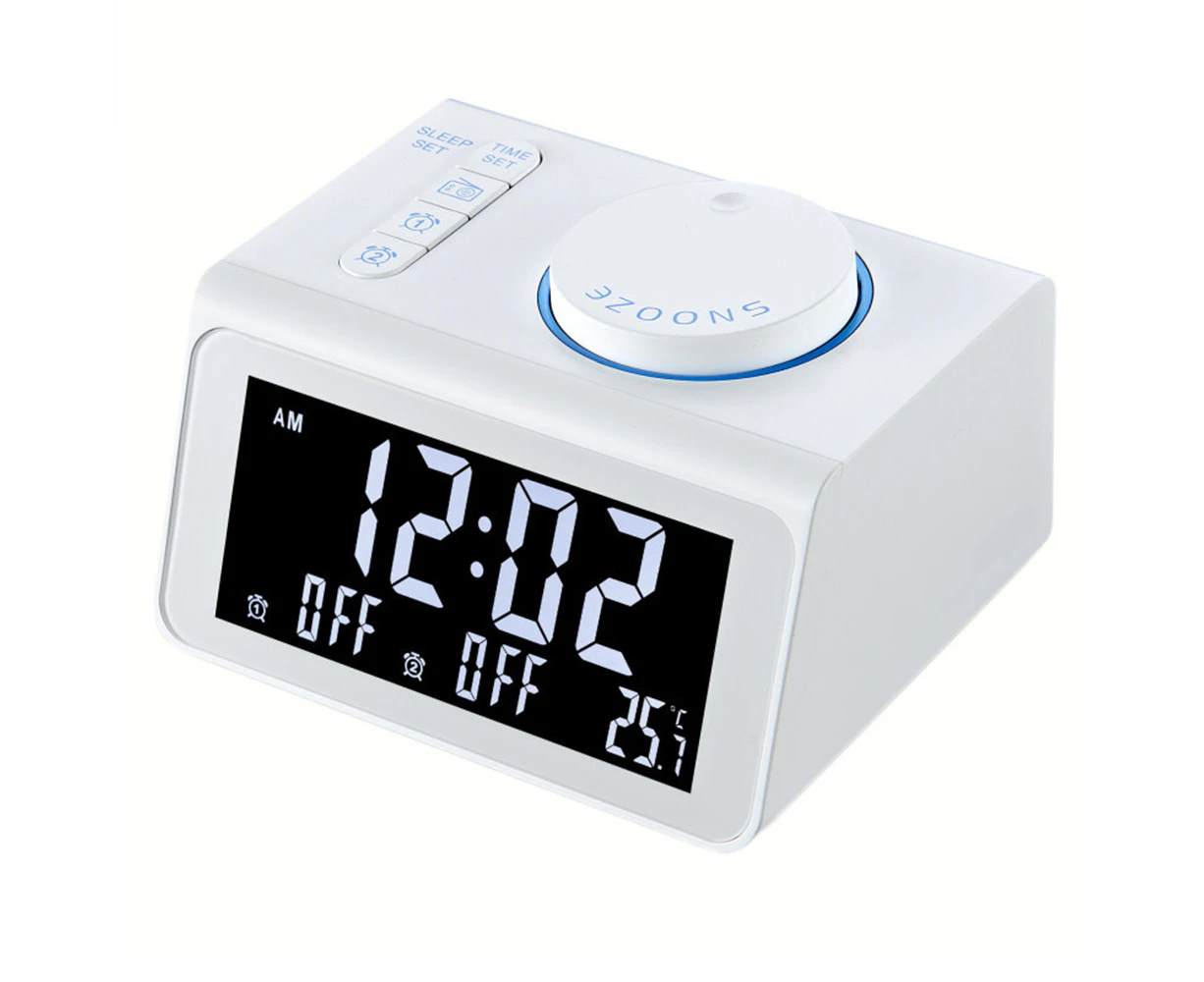 Radio digital clock temperature electronic clock mute night light large screen bedside clock dual alarm clock white