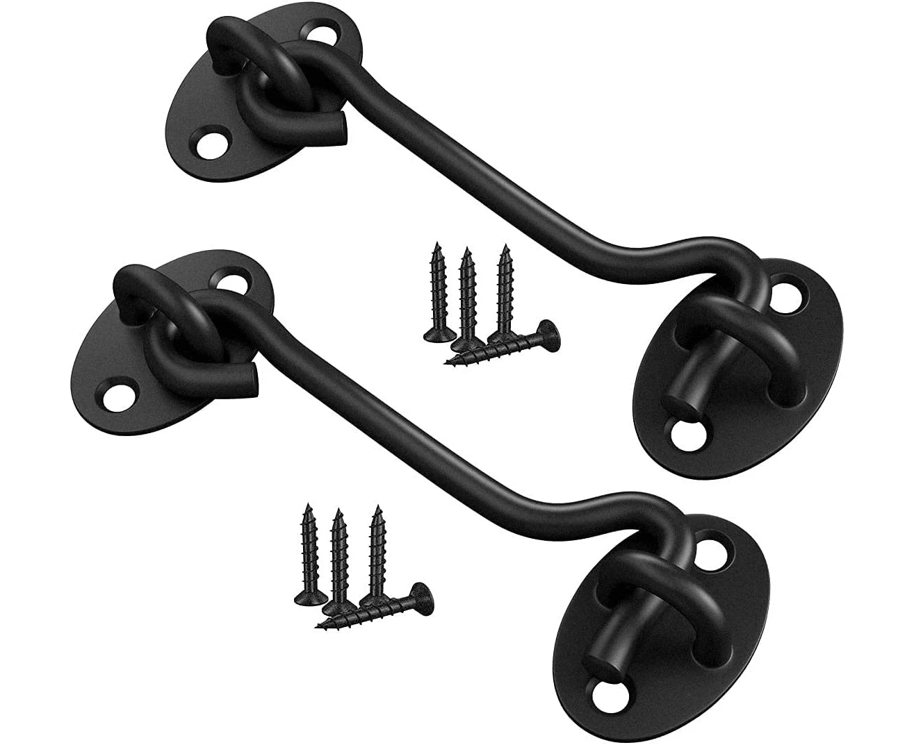 Cabin Hook Gate Hook Lock Black,2Pcs 100mm Stainless Steel Heavy Duty Gate Latch Hook and Eye Latch for Garage,Door,Window(4Inch)