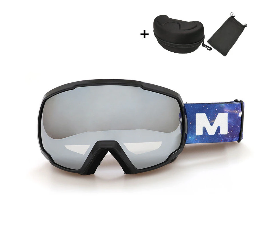 WASSUP Double Layer Ski Goggles OTG Anti-Fog UV Protection Snowboard Goggles-Grey&Silver