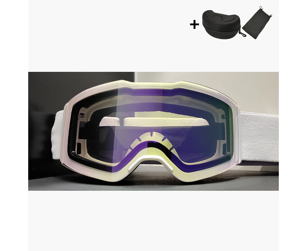 WASSUP REVO Double-Layer Anti-Fog Ski Goggles Snowboarding Goggles-Bright White&Purple