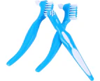 Denture Cleaning Brush Denture Care Brush Double Head Design For Travel (blue) (3pcs)