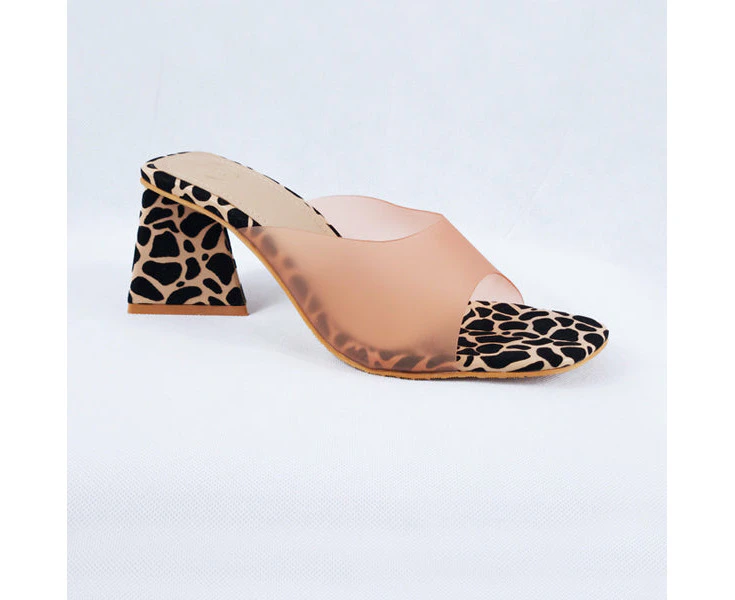 Benita Blush Pink Animal Print Women's Block Heel Mules