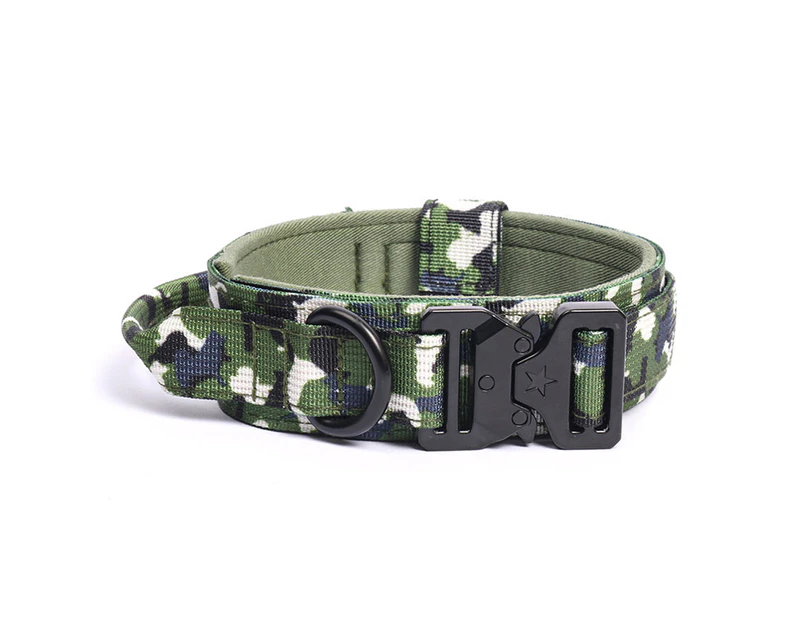 Premium Dog Collar with Handle, Adjustable Dog Collar Heavy Duty Quick-Release Buckle Dog Collar for Small or Medium to Extra Large Dogs Camo Green - L