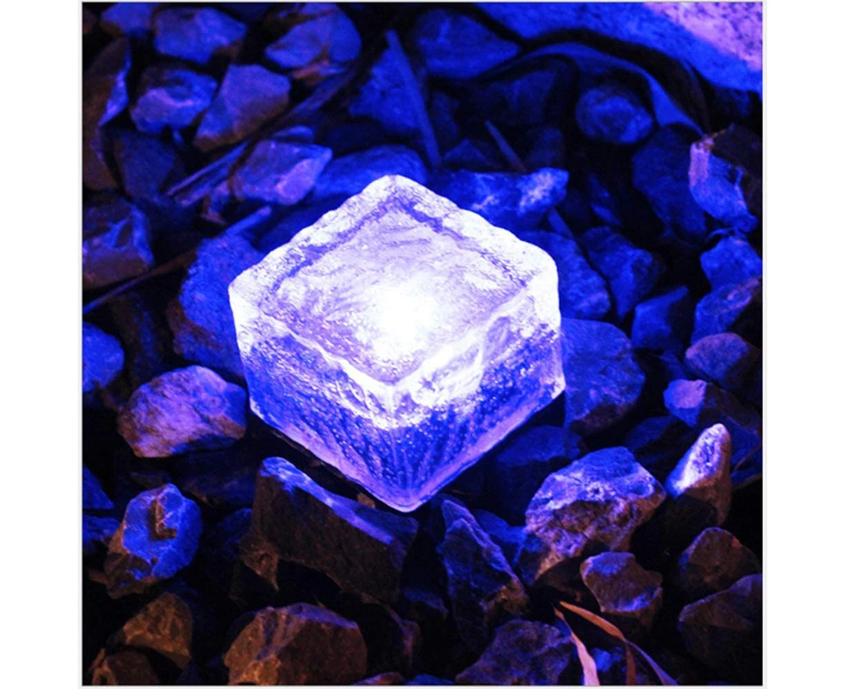 Solar Glass Brick Lights,LED Square Solar Ice Floor Tile Buried Lightwaterproof Ice Cube Rocks Garden Light for Outdoor Road Yard,Colorful,blue