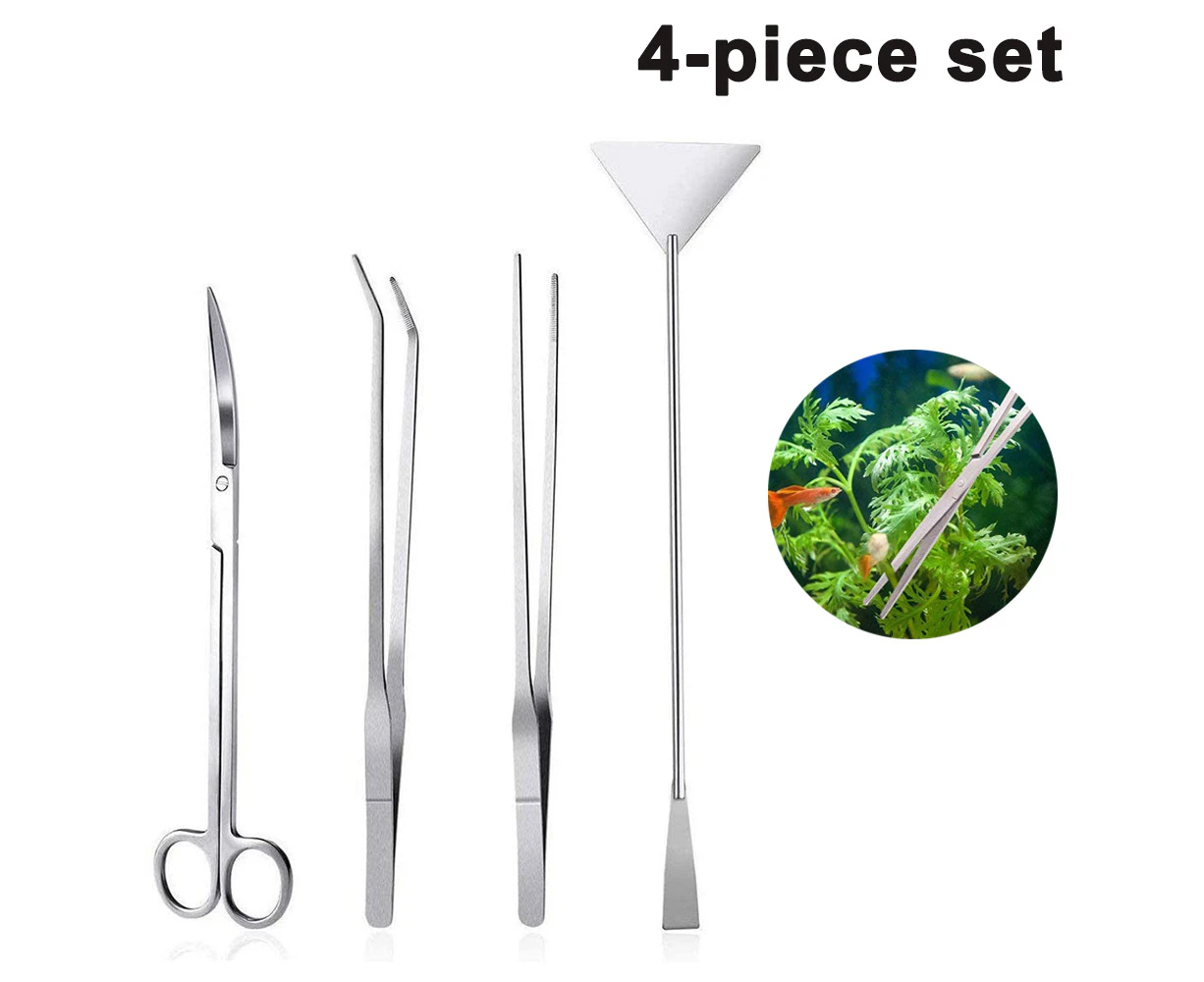 Aquatic Plant Tweezers Scissor Spatula Tool Aquarium Scrapers 4 in 1 Stainless Steel Aquarium Plant Tools for Fish Starter Kits & Aquariums Tank