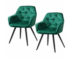 Set of 2 Calivia Dining Chairs Kitchen Chairs Upholstered Velvet Green