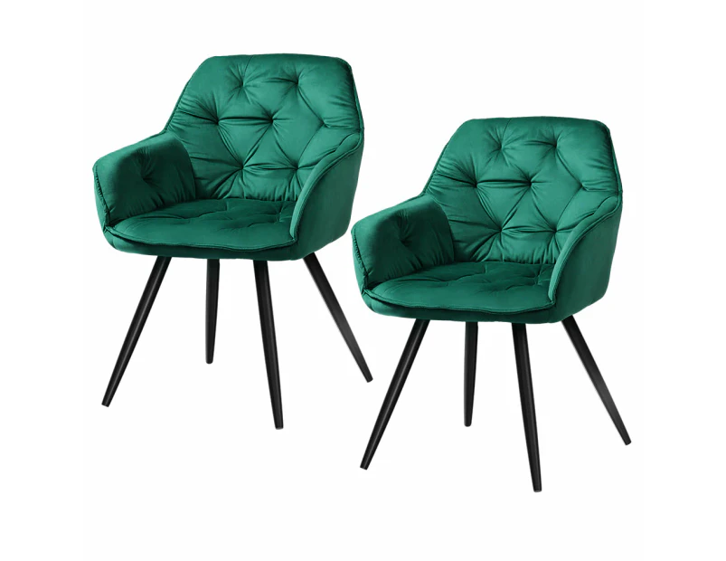 Set of 2 Calivia Dining Chairs Kitchen Chairs Upholstered Velvet Green