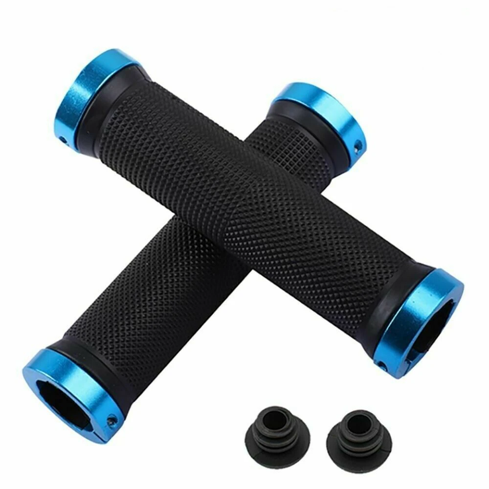 1Pair Double Locking Bicycle Handlebar Grips MTB Mountain Bike Cycling - Blue