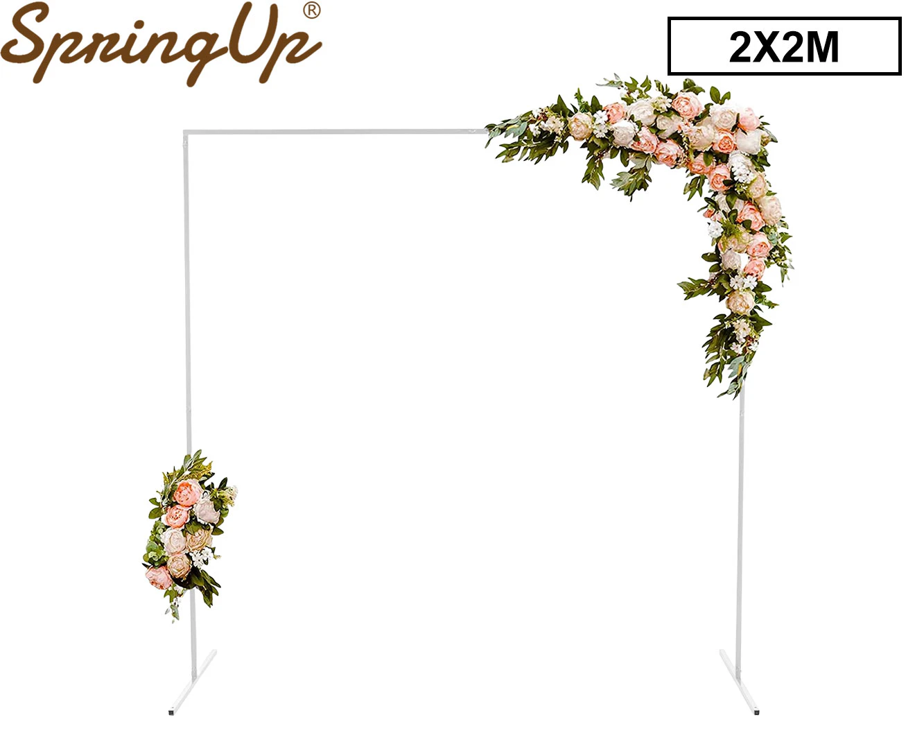 SpringUp 2x2M Metal Square Adjustable Wedding Arch Backdrop Balloon Flower Stand for Party Decoration  - White