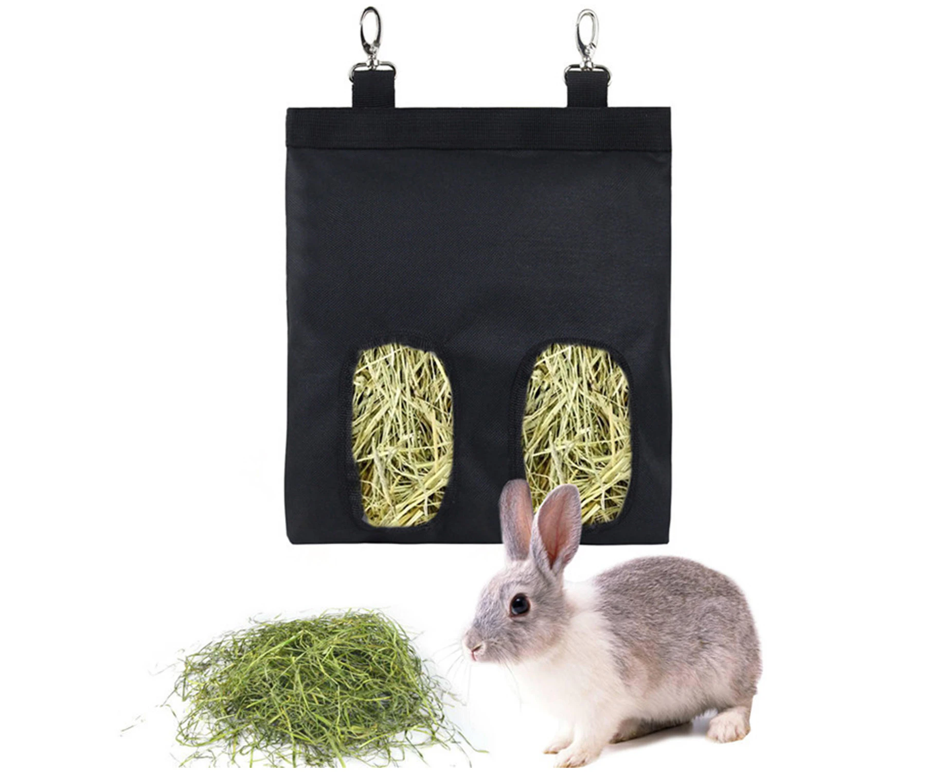 Rabbit Hay Bag Feeder Pet Rat Food Hanging Storage Slow Eating Feeding Pouch BLACK