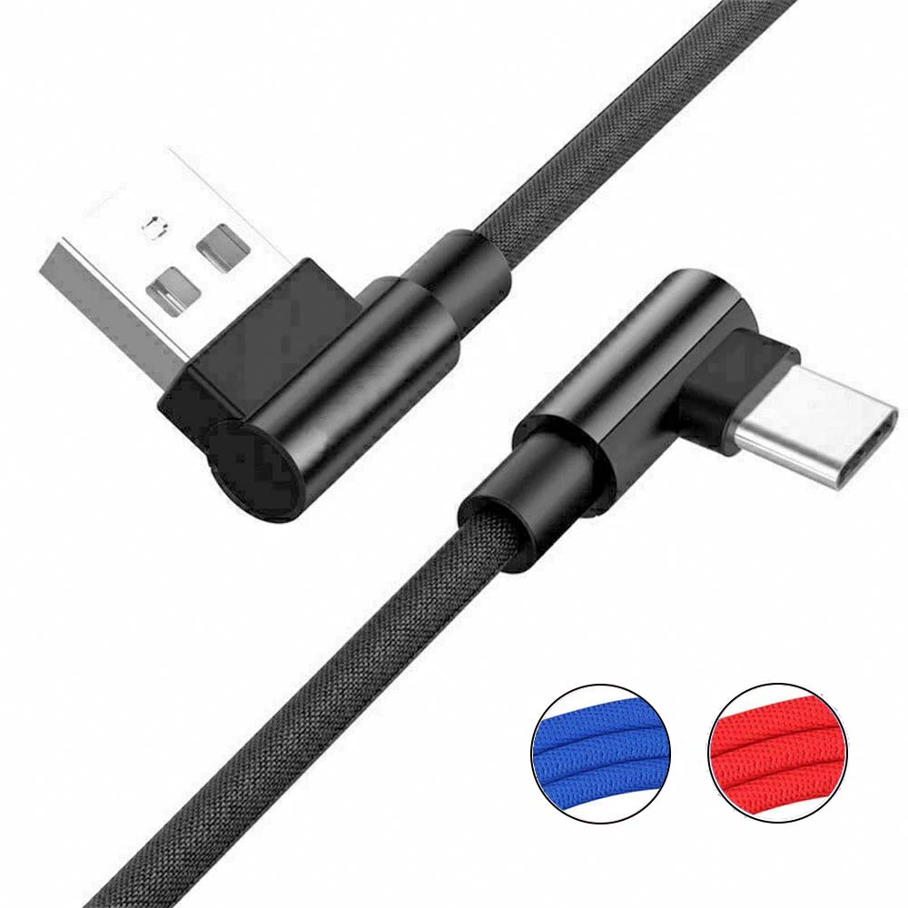 Braided 90o Degree Angle USB C Type C Fast Data Snyc Charger Charging Cable 1m - Red