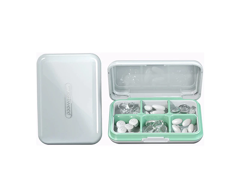 2 Pcs 6 Compartments Pill Case Travel Pill Organizer Moisture Proof Pill Box-White