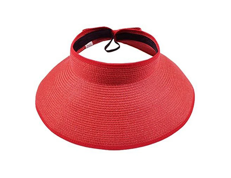 Fufu Sun Hat Foldable Wide Brim Breathable Elegant Girls Summer Bucket Sun Hat for Outdoors-Red