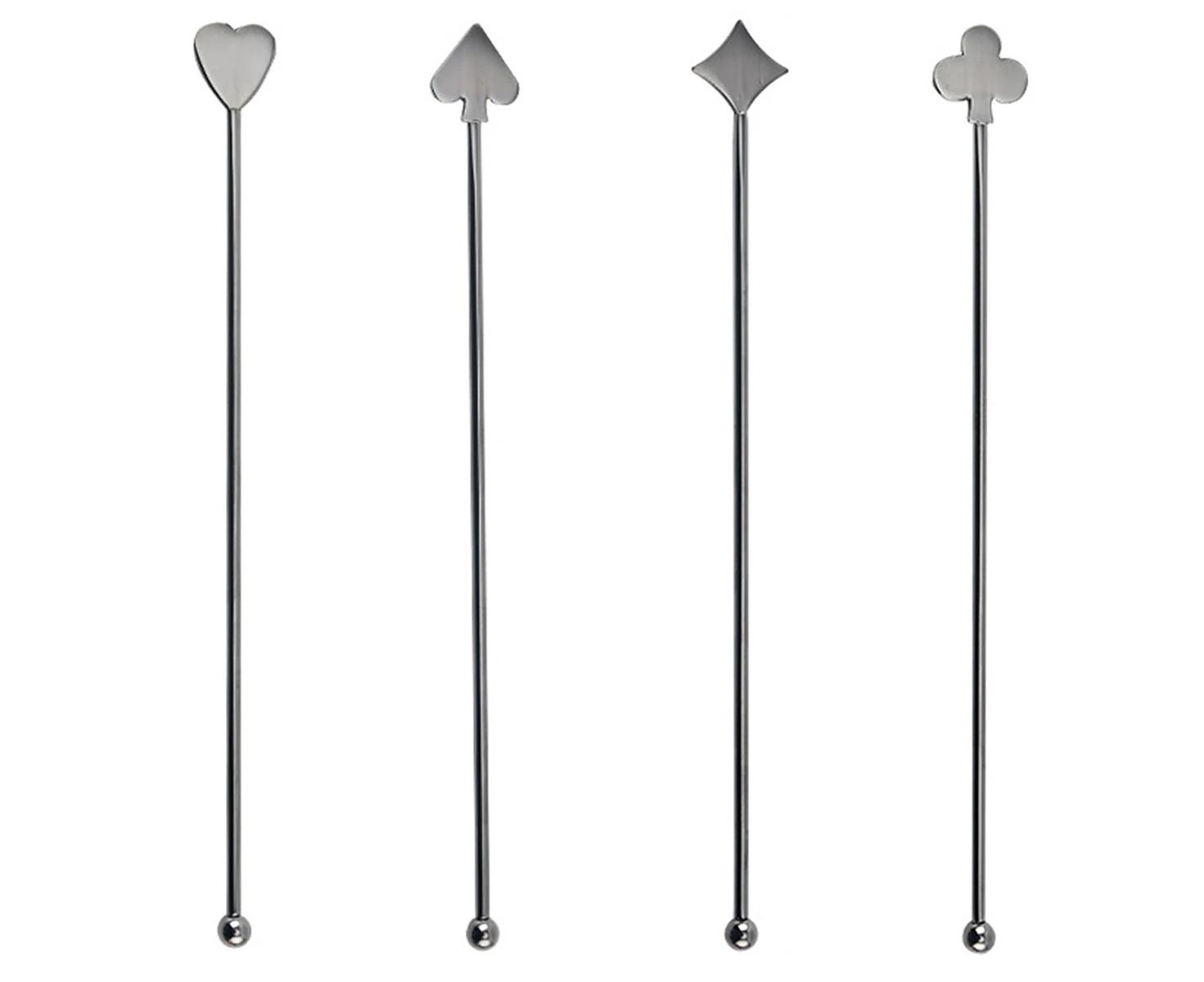 4 Pcs Cocktail Stirrers Swizzle Sticks Stainless Steel Coffee Stir Sticks with Poker Decor Top.