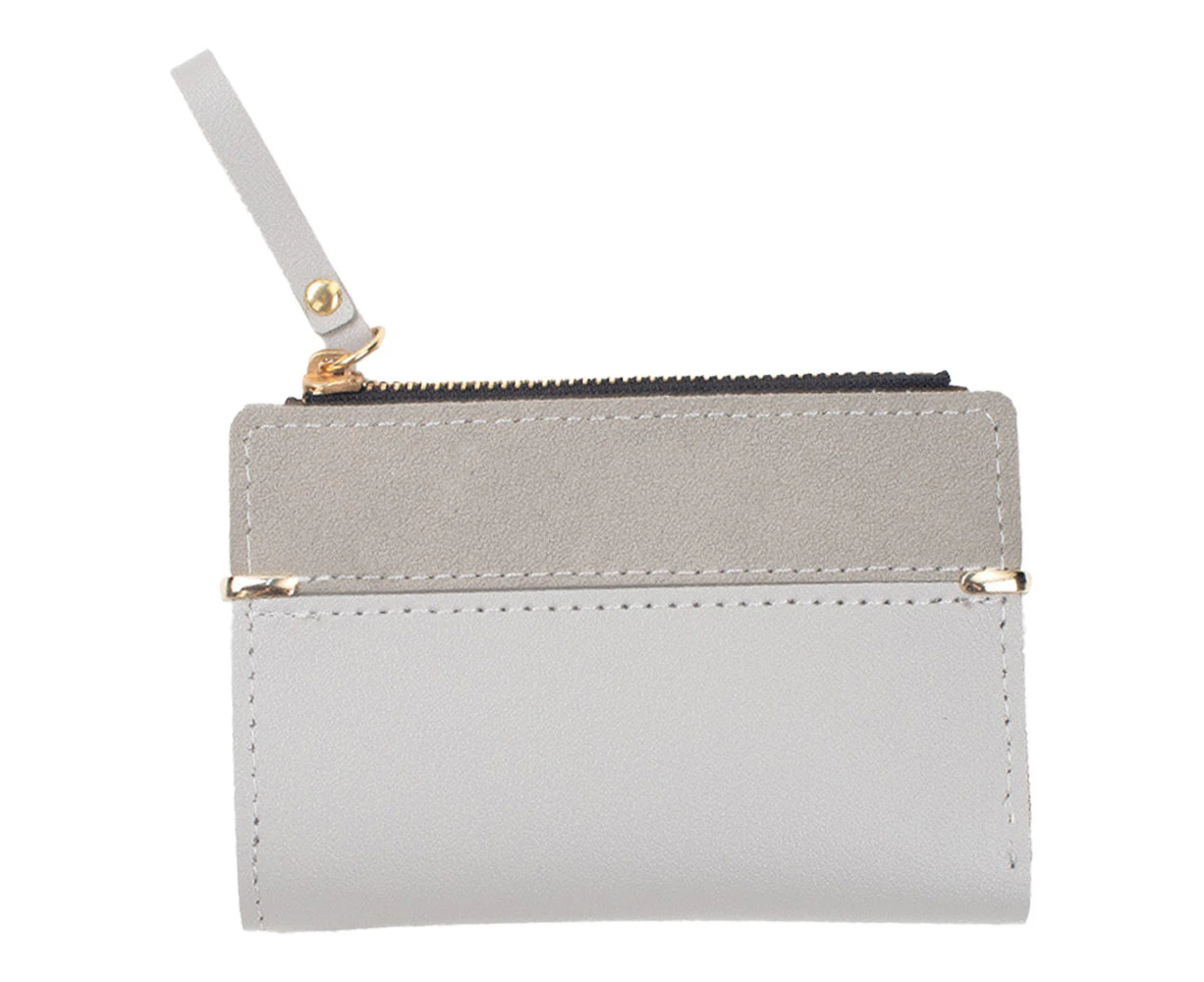 Women's purse short style personality multi card pocket change zipper card bag*gray