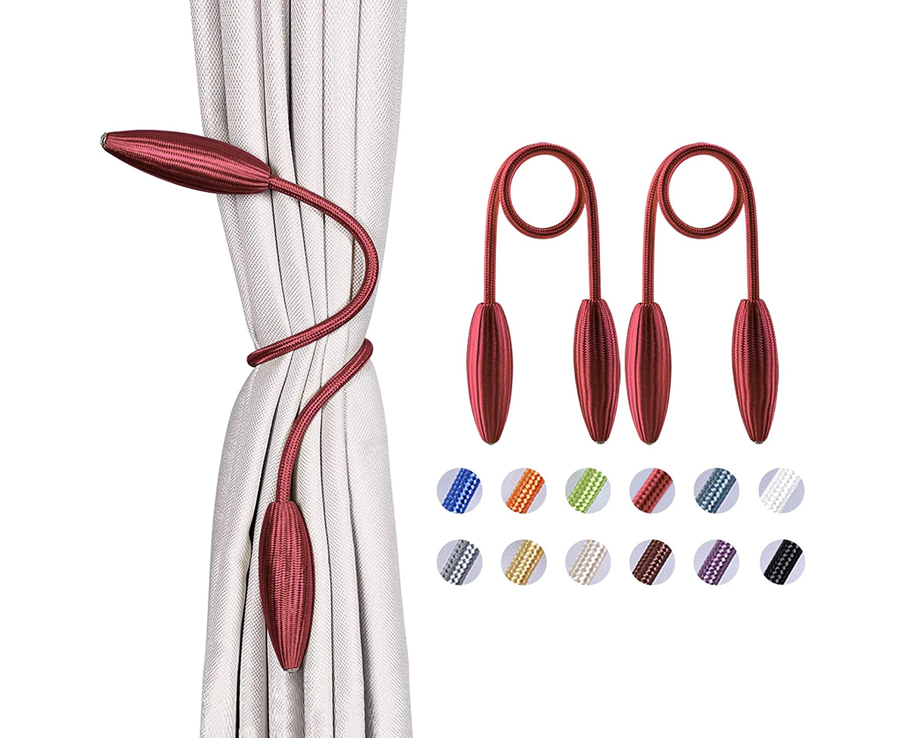 2 Pack DIY Curtain Tiebacks Clips Crystal Decorative Creative Twist Drape Tie Backs European  for Home Kitchen Office Window Drapery Red2 Pack