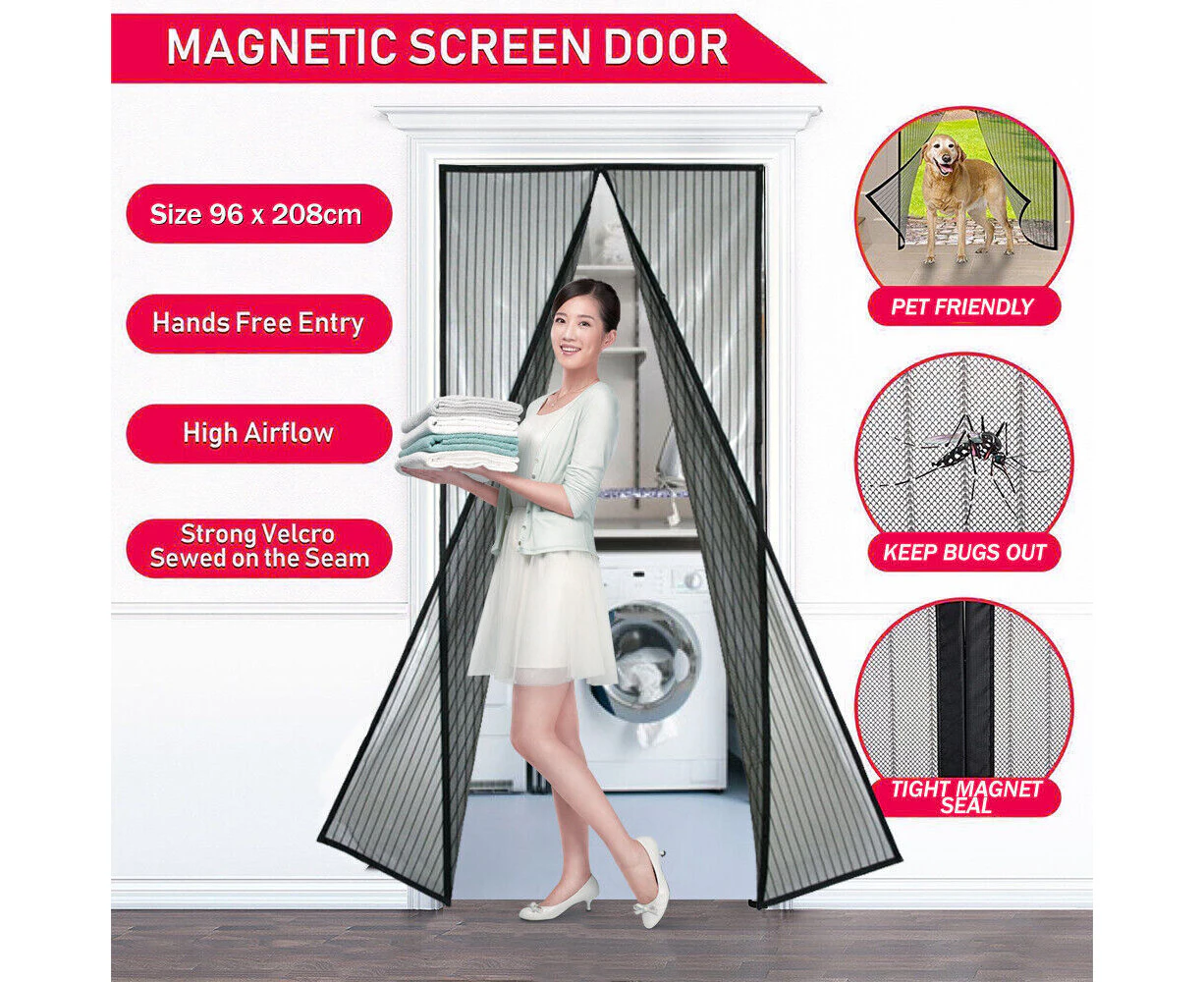 Mesh Magnetic Fly Screen Mosquito Bug Door Curtain Hands Free Automatically