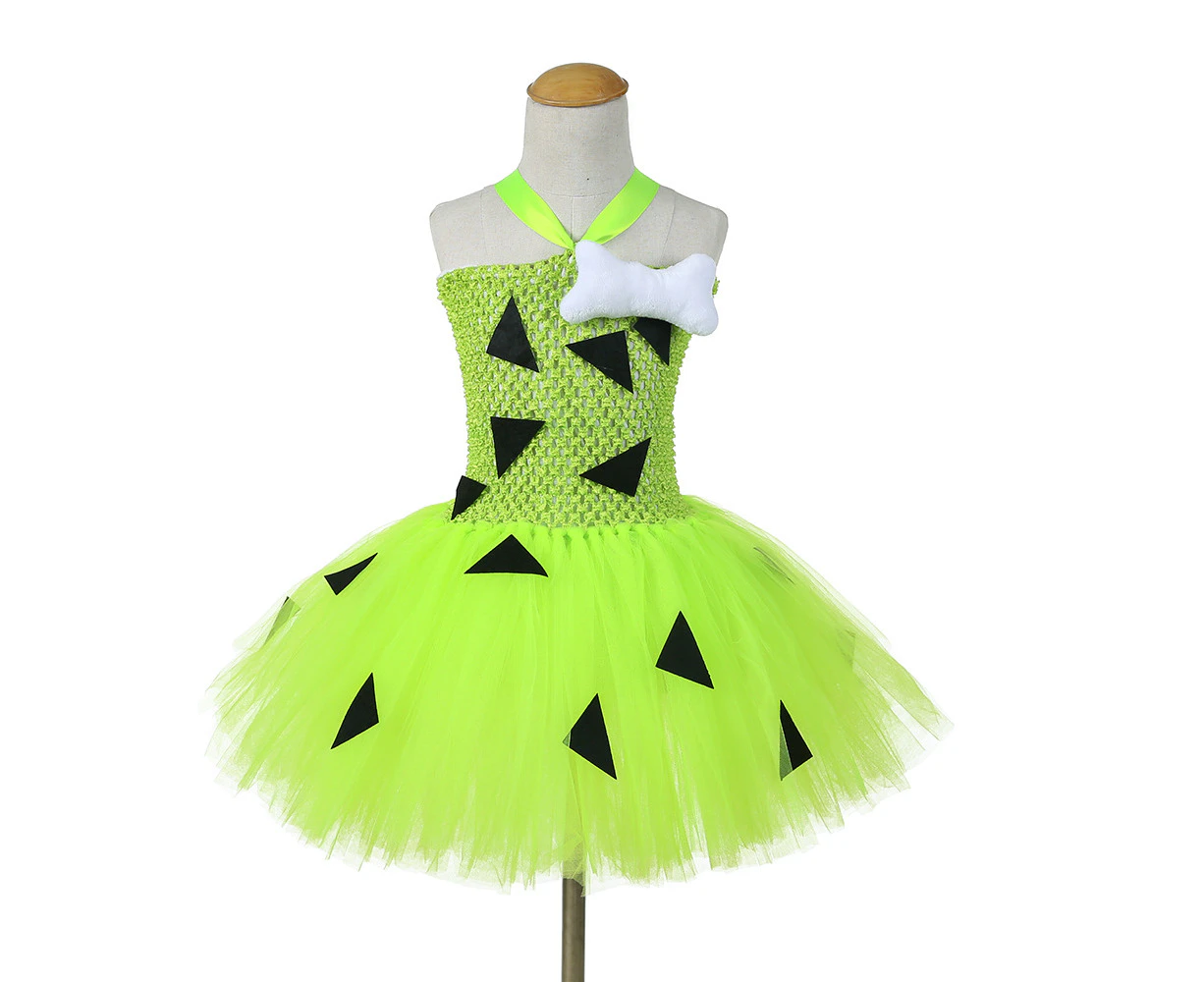 Halloween Flintstones Bone Tutu Costume Dress for Girls 1-12Y Holiday Fluorescent - Fluorescent