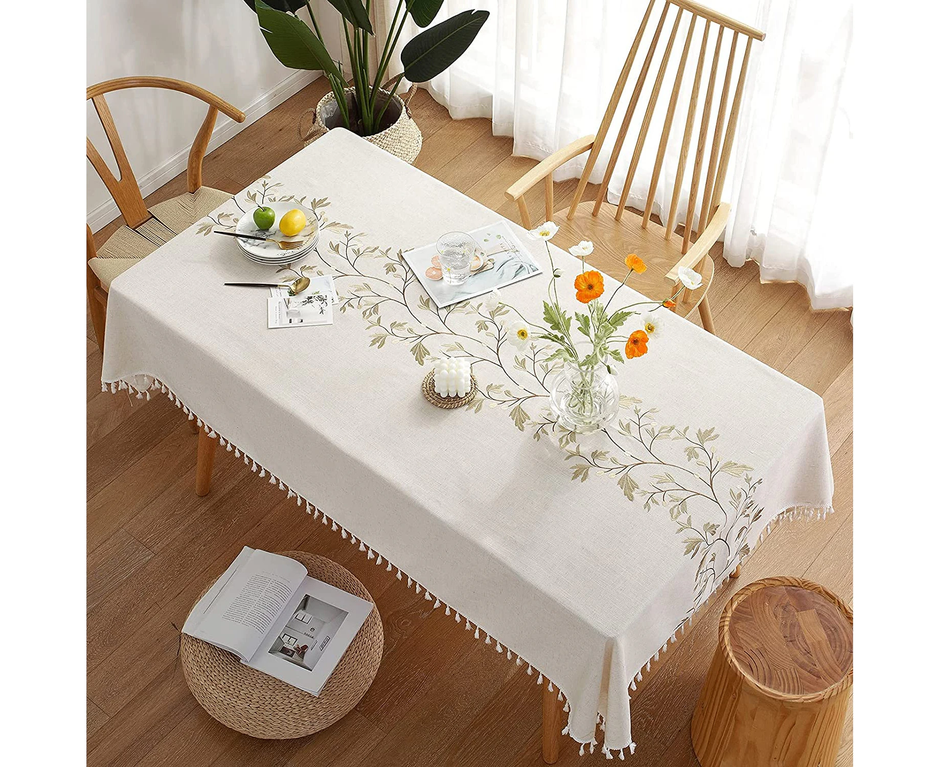 Tablecloth for Dining Table Rustic Table Cover,55x102 Inch,Farmhouse Kitchen Table Cloth, Cotton Linen Fabric Small Rectangle Table Cloths for 6 to 8 Seats