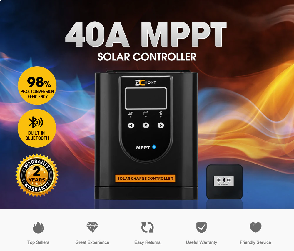 DC MONT 40Amp MPPT Solar Charge Controller Regulator Bluetooth 12V/24V/36V/48V LiFePO4 Battery Compatible