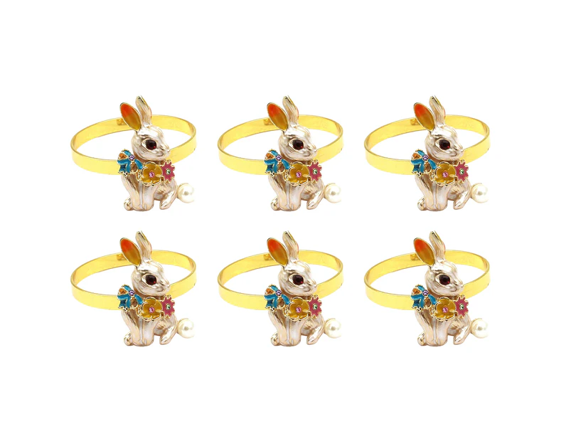 6Pcs Napkin Ring Eye-catching Exquisite Alloy Easter Rabbit Napkin Circle Party Decor Home Supplies-S Golden unique value