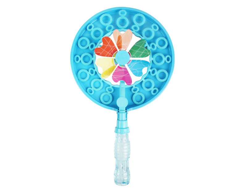 Kid Handheld Windmill Manual Bubble Blowing Wand Stick Children Outdoor Toy-Blue Double Holes