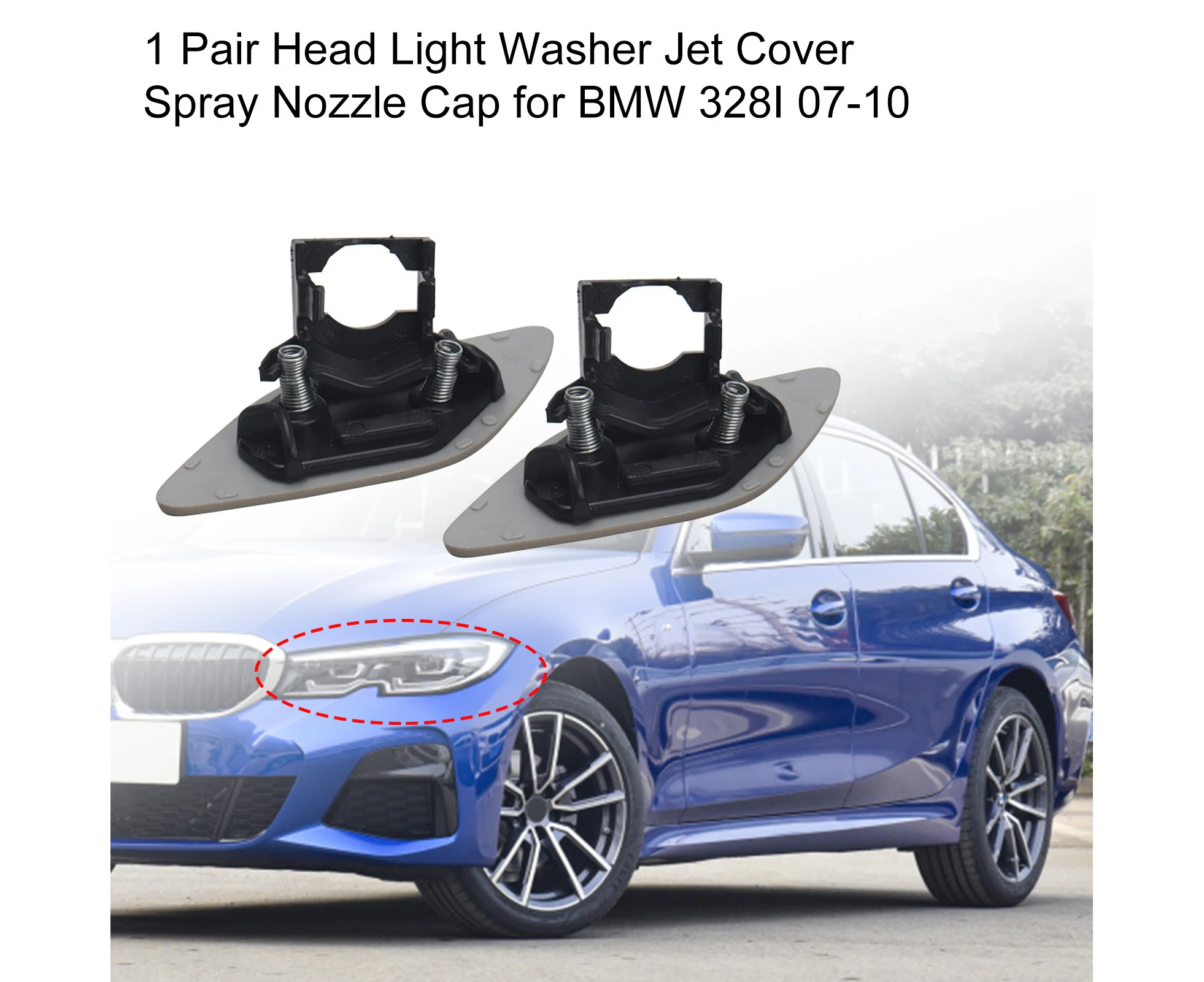 Uedai 1 Pair Head Light Washer Jet Cover Spray Nozzle Cap 61677171659 61677171660 for BMW 328I 07-10 - Grey