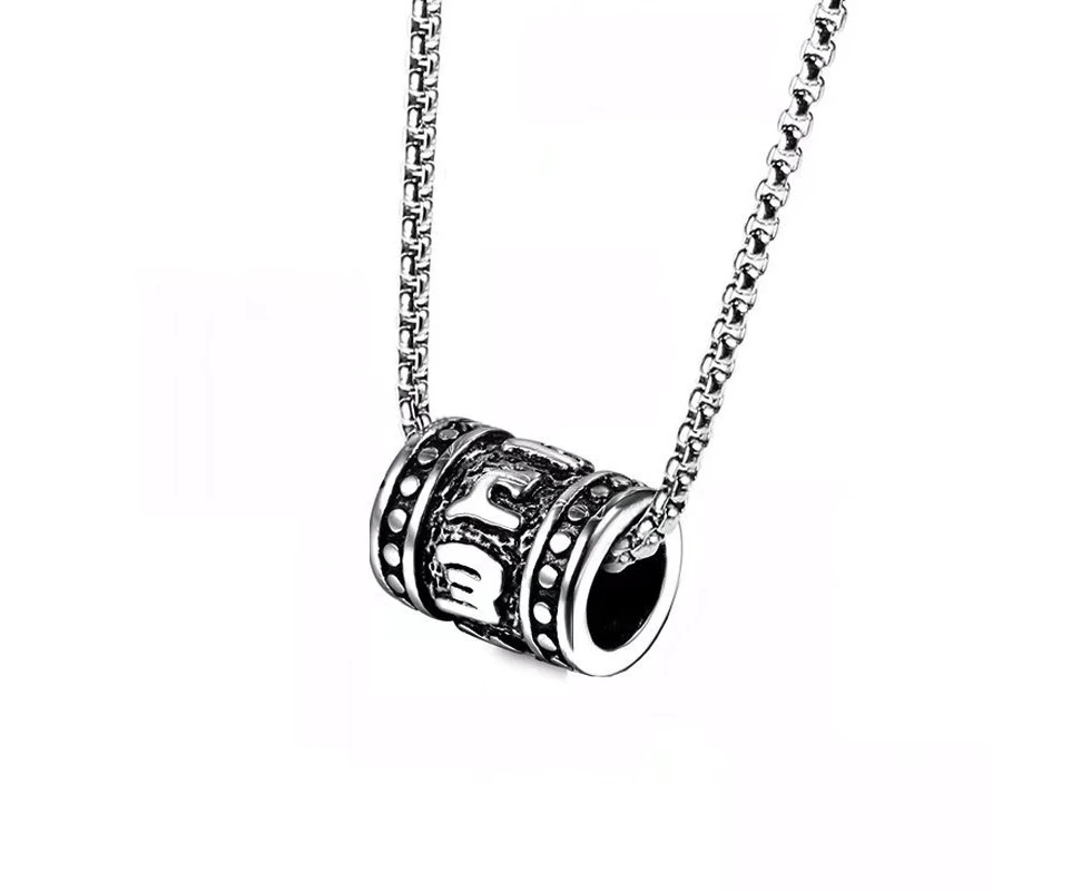 Buddha's Six Word Mantra Cylinder Titanium Steel Pendant Men's and Women's Shurangama Amulet Lucky Necklace Pendants - 24 Inch