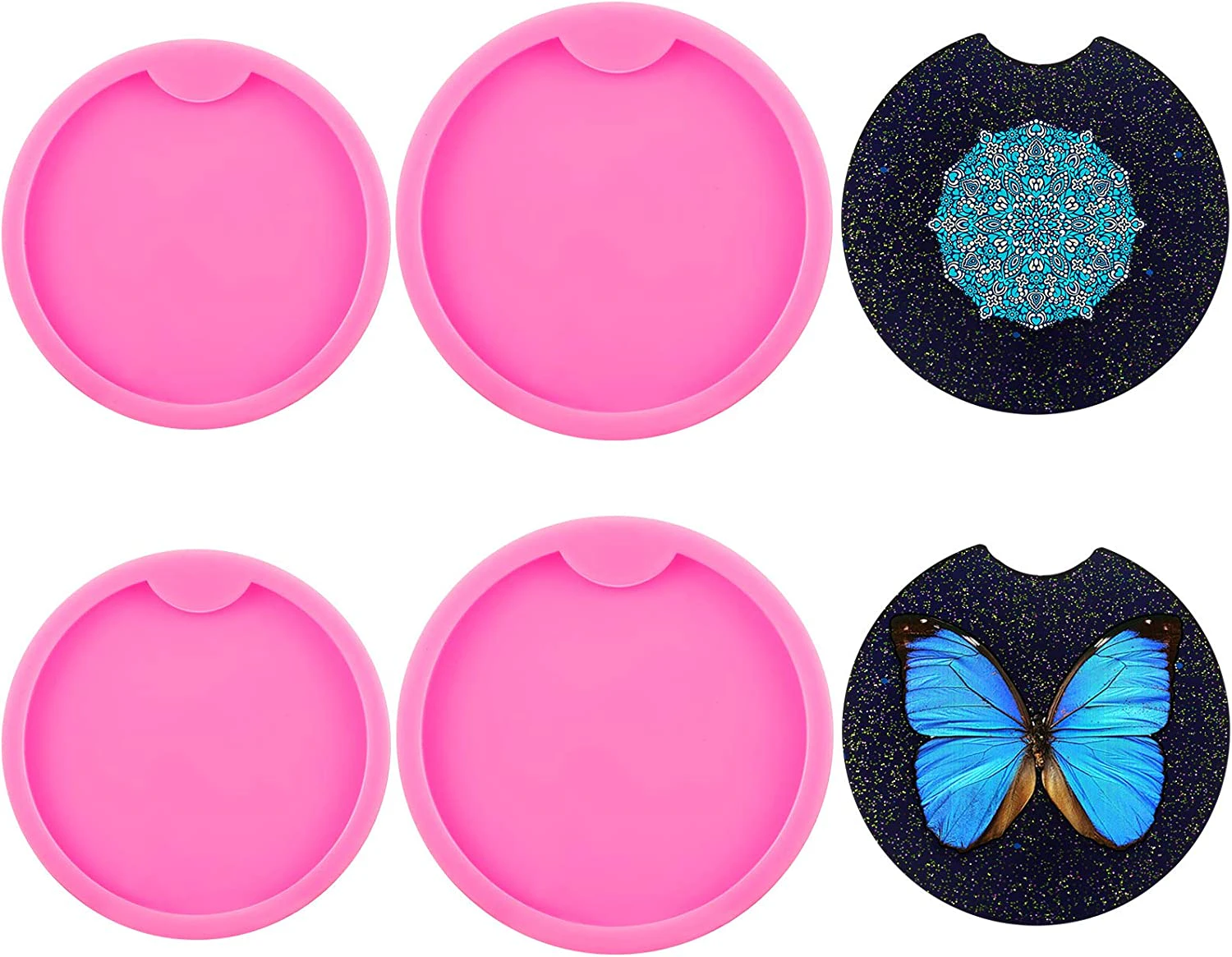 4 Pieces Diy Round Coasters Silicone Mold Homemade Coasters Resin Mold Round Tray Epoxy Mold Jewelry Keychain Pendant Casting Molds