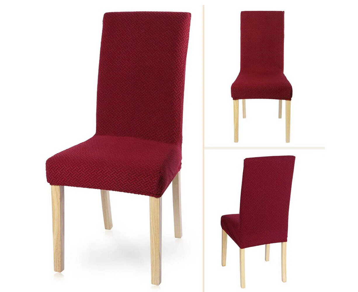 Premium Dining Chair Cover Jacquard Spandex Slipcover Stretch Thicker Protector Burgundy 4PCS