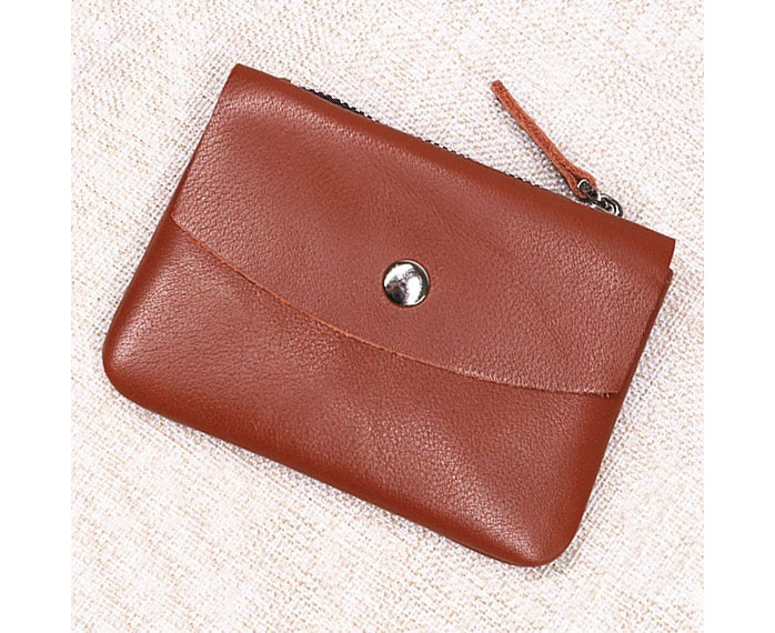 Genuine Leather Wallet For Men Women Short Small Slim Mini Women's Coin Purse Men's Wallets Card Holder  With Zipper Coin Pocket—Red