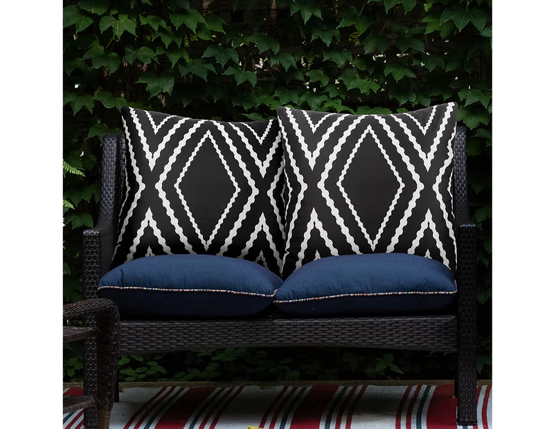 Outdoor Waterproof Boho Throw Pillow Covers Geometric Pillow Cases for Patio Garden Set of 2, 18 X 18 Inches -12x20-Black