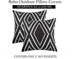 Outdoor Waterproof Boho Throw Pillow Covers Geometric Pillow Cases for Patio Garden Set of 2, 18 X 18 Inches -12x20-Black