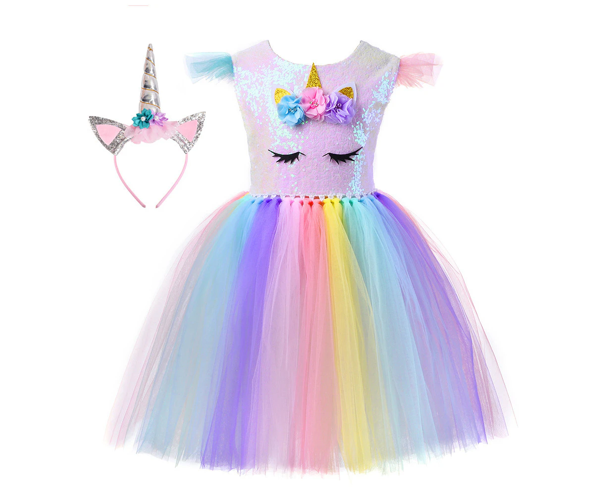 Princess Tutu Unicorn Dress Sequin Cuff Girls Dresses Costumes