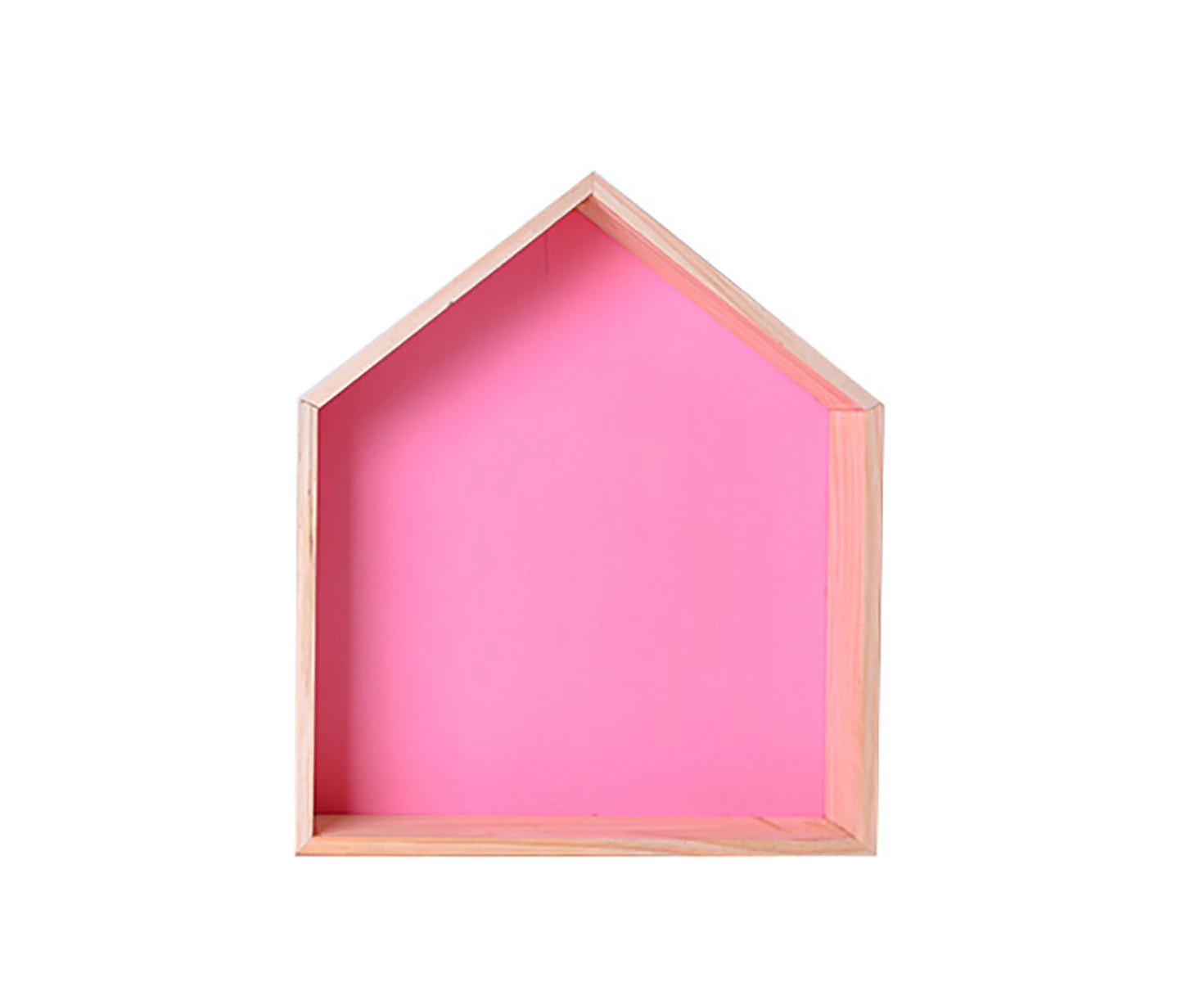 Wooden House Shape Wall Hanging Shelf Toy Storage Rack Home Decorations Pink Colour