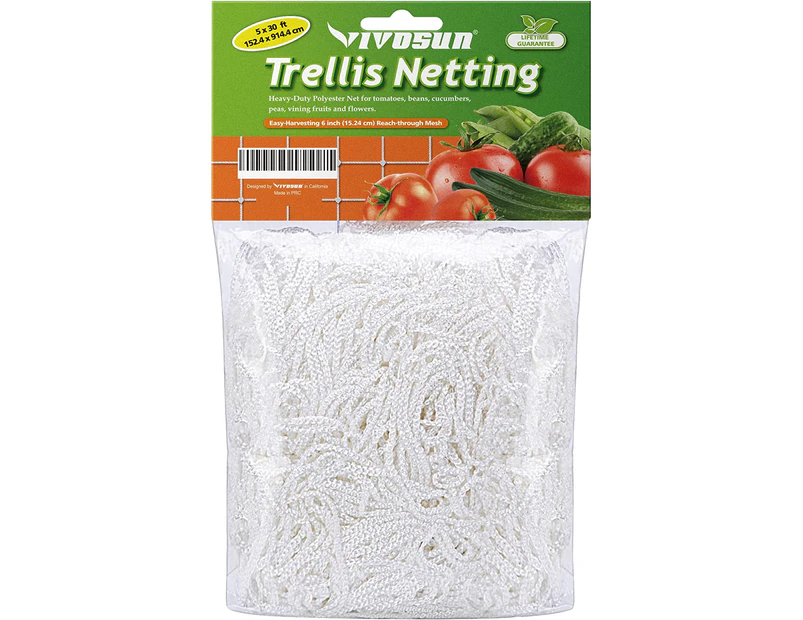 5 x 30 ft. Plant Trellis Netting,1-Pack, Heavy-Duty Polyester Grow Net, Garden Trellis Netting with Square Mesh for Climbing Plants, Vegetables, Fruits, an