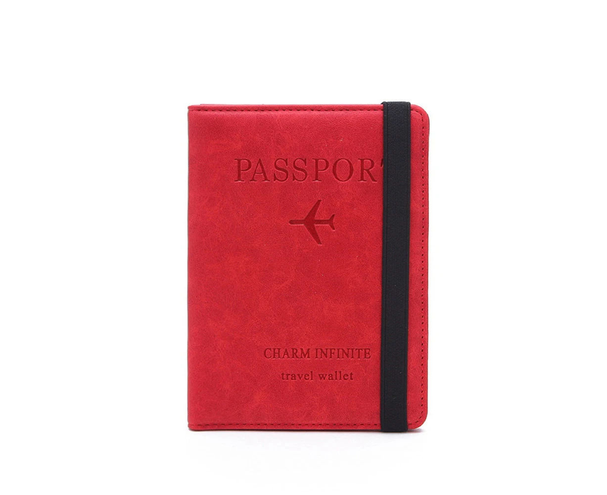 Faux Leather RFID Business Passport Air Ticket Bank ID Card Holder Cover Case - Red