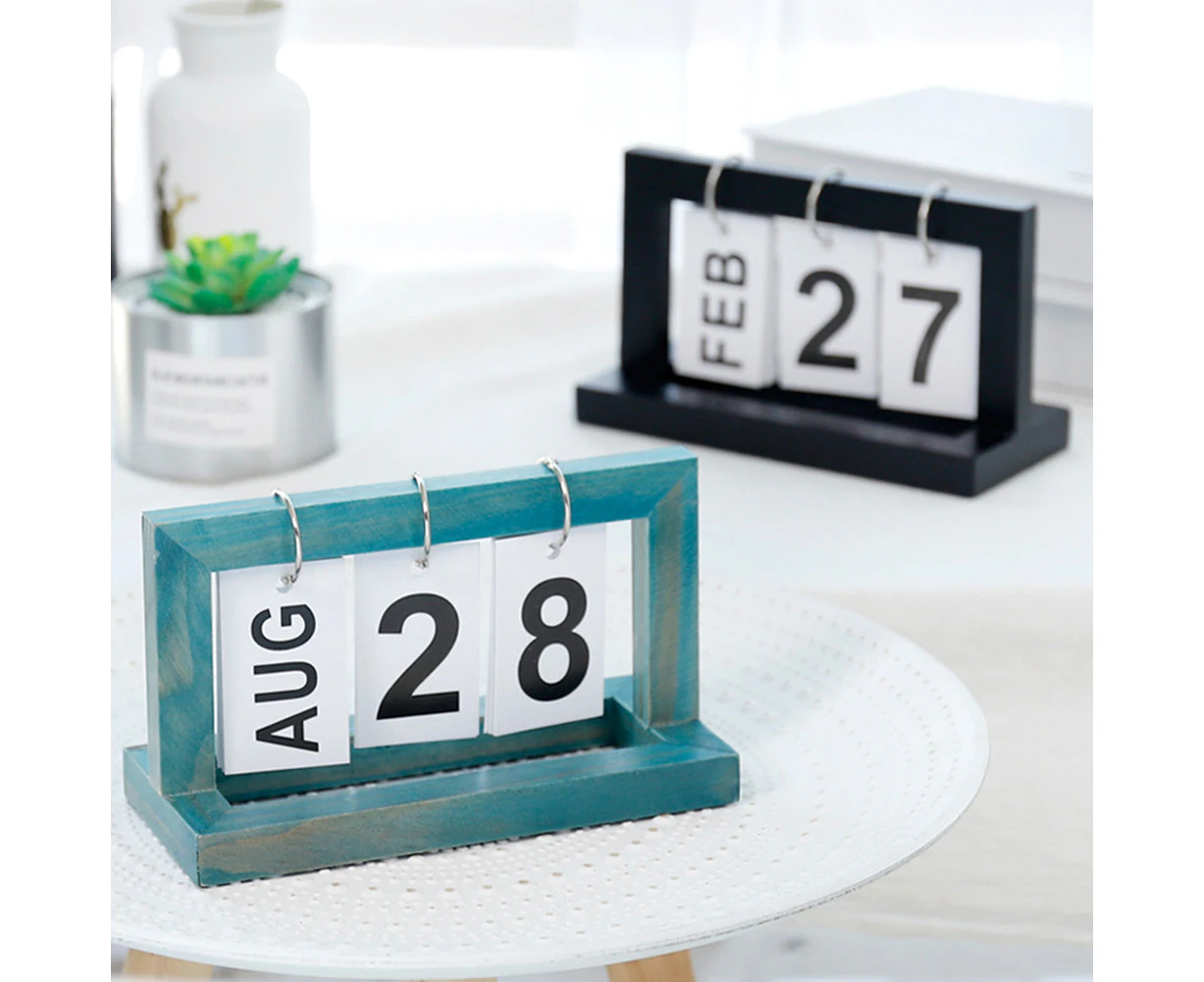 Desktop Wooden Cafe Office Ornaments DIY Vintage Decorative Home Calendar Flip-Black