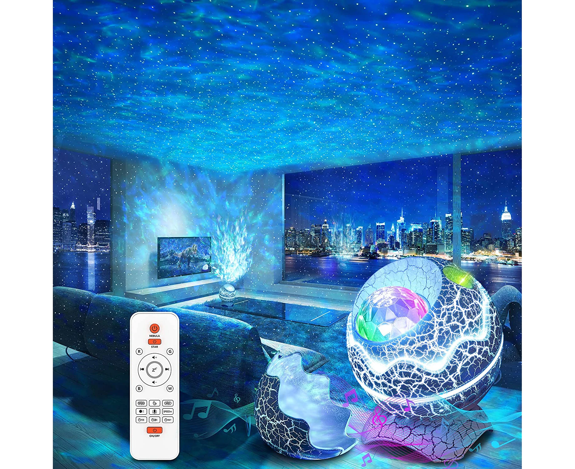 Dinosaur Egg Galaxy Star Projector Starry Light with Wireless Music Player,Night Light with White Noise,Best Decoration for Children's and Adults'Bedroom