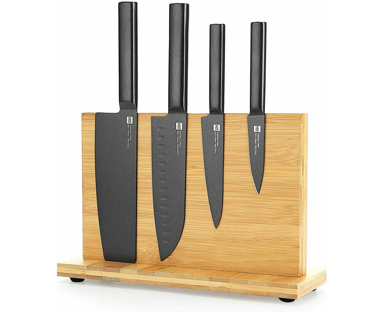 Double Sided Magnetic Knife Block Bamboo Stylish Modern Magnetic Knife Holder