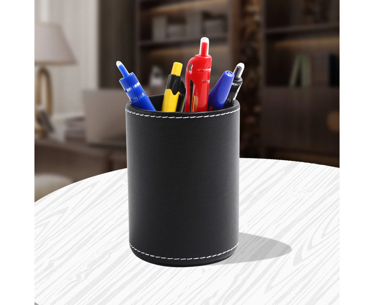 Pen Holder Round Desk For Home Gift PU Leather Pencil Box Organizer Accessories