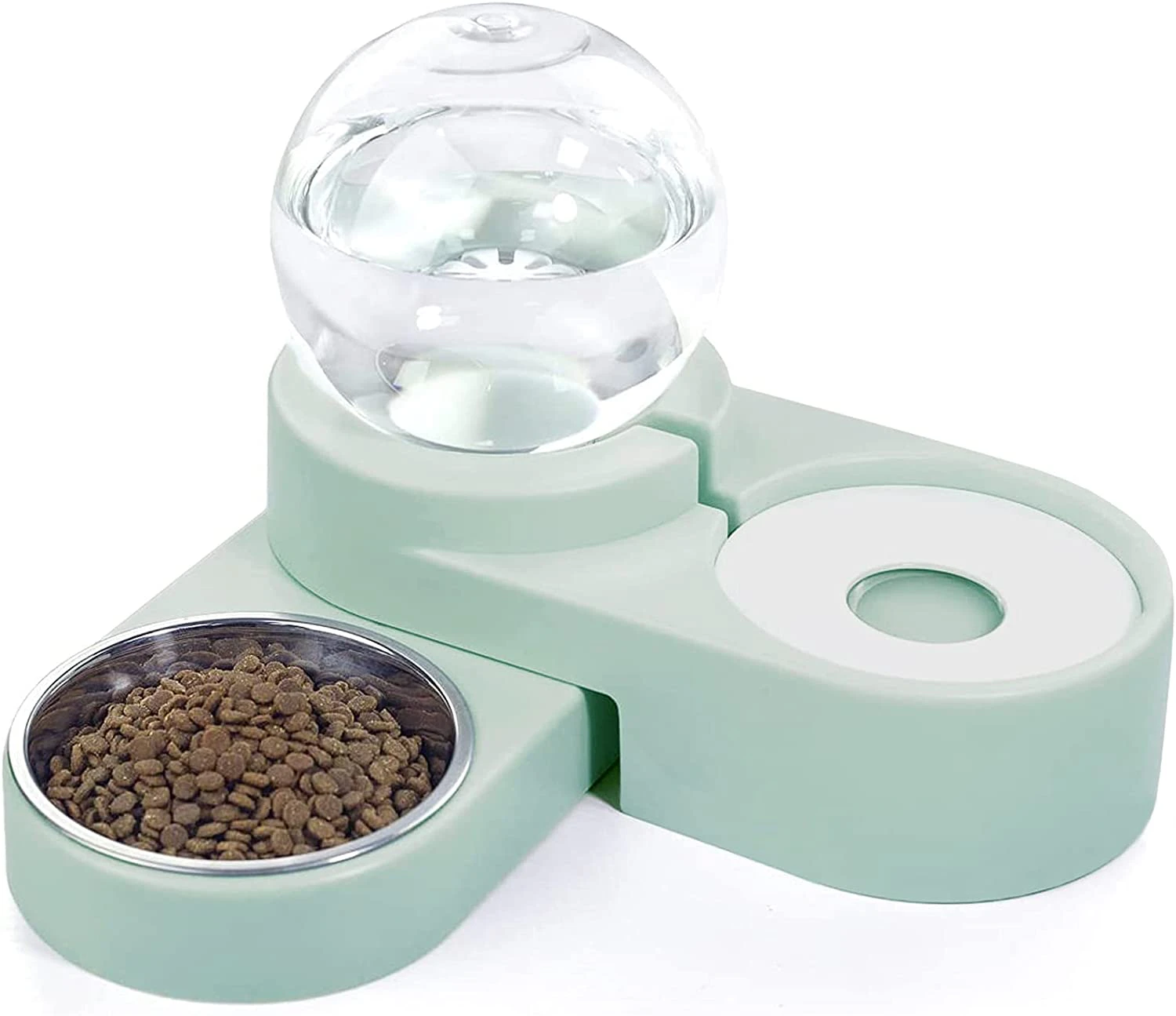 2 in1 Automatic Water Dispenser Pet Bowls Set, Durable,Green-Round