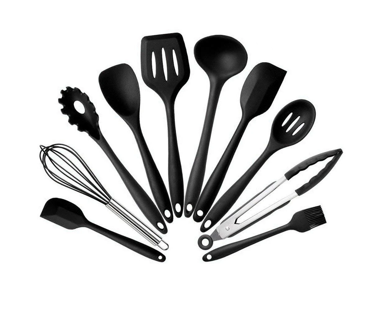 Toscano 10 Piece Cooking Utensils Silicone Kitchen Utensils Set Non-toxic Hygienic Safety Heat Resistant(Black)