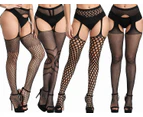 Plus Size Fishnet Stockings, Black Fishnets Tights Thigh High Stockings Suspender Pantyhose 4 Pack -Green - Green